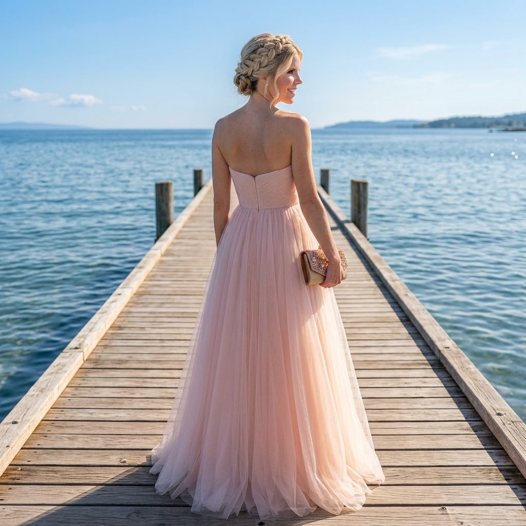 Festklänning ljus rosa i tyll
